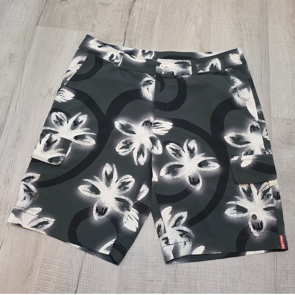 Tommy Bahama Relax Men's Board Shorts 36 Gray Black Floral Hibiscus Cargo Swim